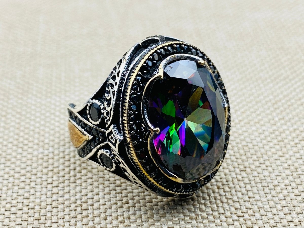 Mystic Topaz Stone Men's Silver Ring - TryAladdin