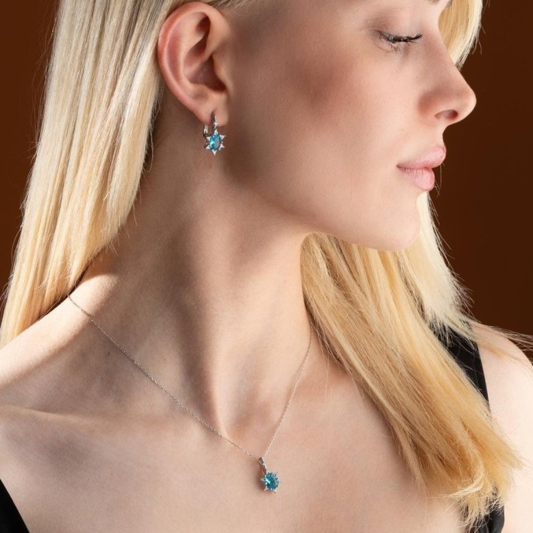 Nereze | Aquamarine Oval Stone Earrings and Necklace Set - TryAladdin