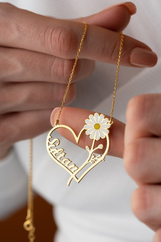 Nereze | Personalized Heart Daisy Model Necklace - TryAladdin