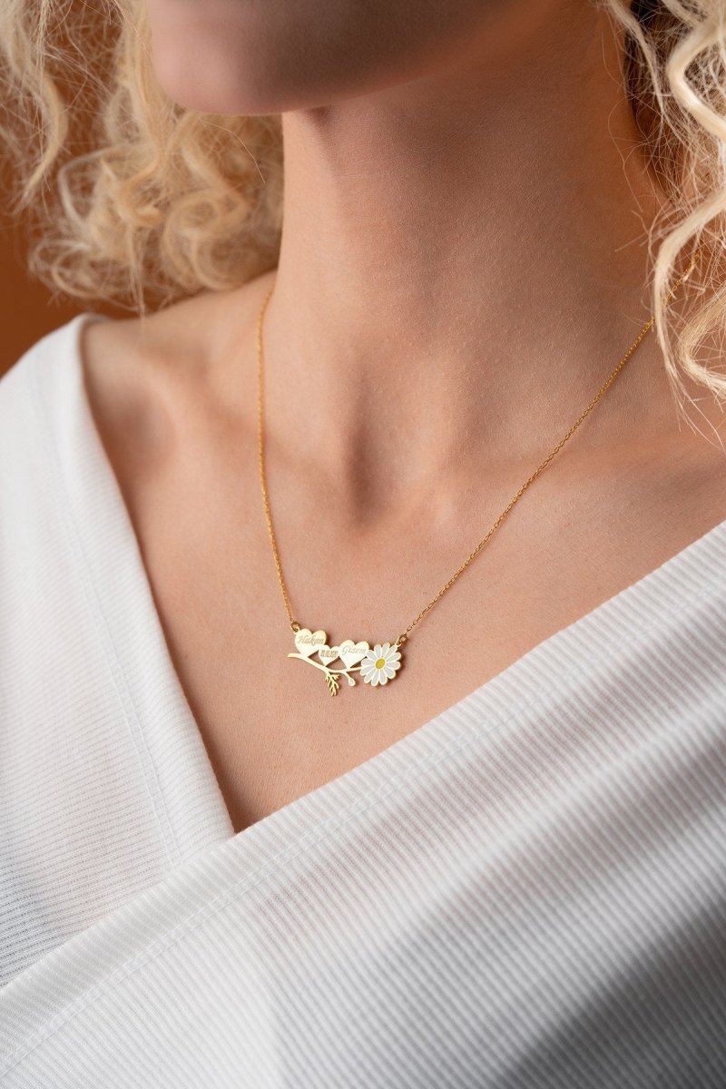 Nereze | Personalized Named Horizontal Daisy Model Necklace - TryAladdin