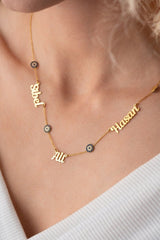 Nereze | Personalized Nazar Evil Eye 3 Name Family Necklace - TryAladdin