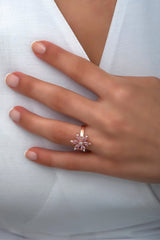 Nereze | Pink Stone Flower Adjustable Size Ring - TryAladdin