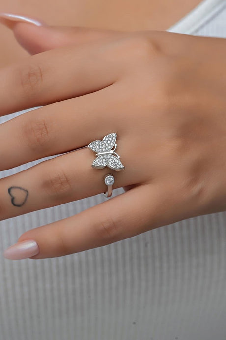 Nereze | Rhodium Butterfly Adjustable Size Ring - TryAladdin