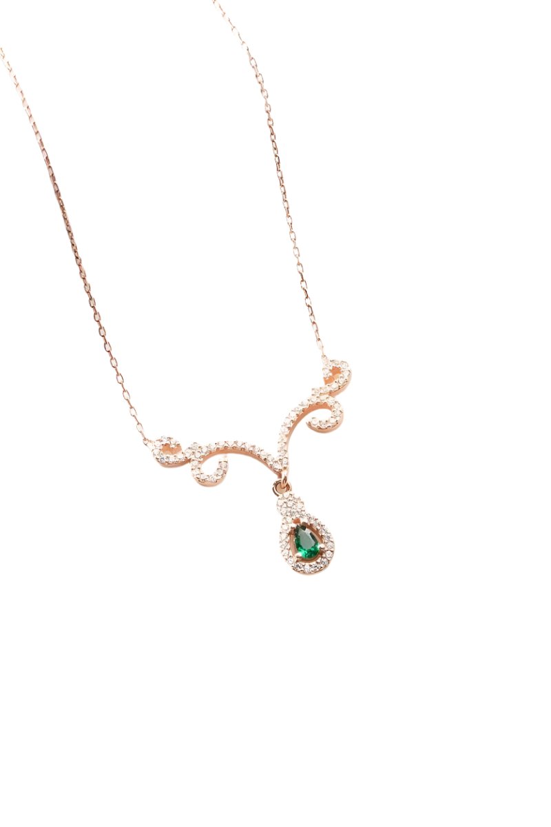 Nereze | Rose Plated Green Stone Authentic Motif Necklace - TryAladdin