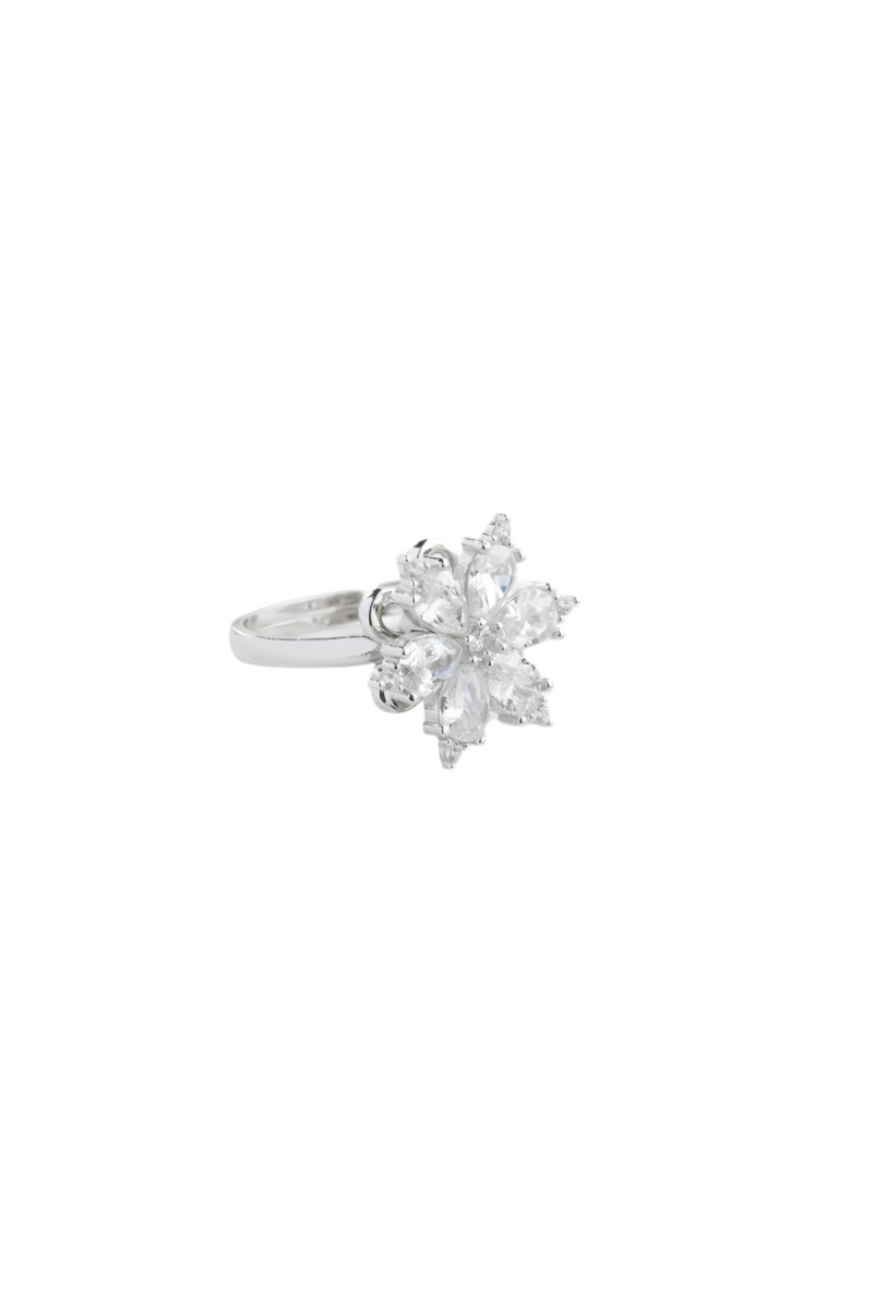 Nereze | White Zircon Stone Rotating Camellia Flower Adjustable Size Ring - TryAladdin