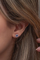 Nereze | Blue Enameled Tiny Nazar Evil Eye Earrings - TryAladdin