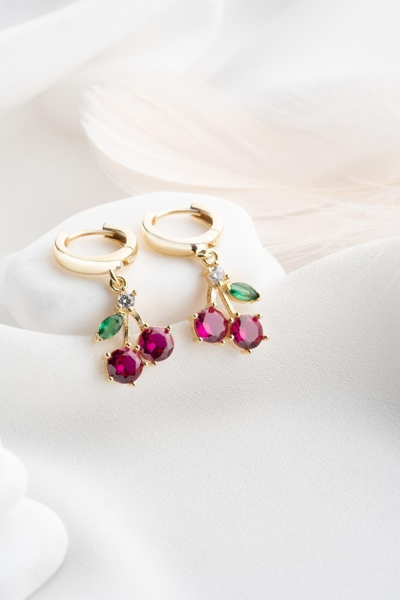 Nereze | Gold Plated Dangling Cherry Earrings - TryAladdin