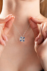 Nereze | Magnetized Detachable Rhodium Blue Zirconia Clover Necklace with 4 Hearts - TryAladdin