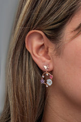 Nereze | Magnolia Flower Butterfly Detail Earrings with Pink Stone - TryAladdin