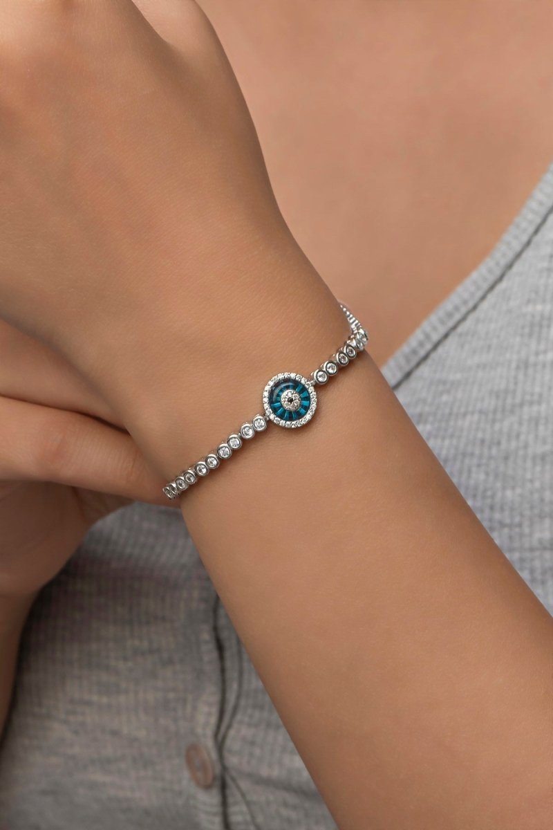 Nereze | Rhodium Nazar Evil Eye Waterway Bracelet - TryAladdin