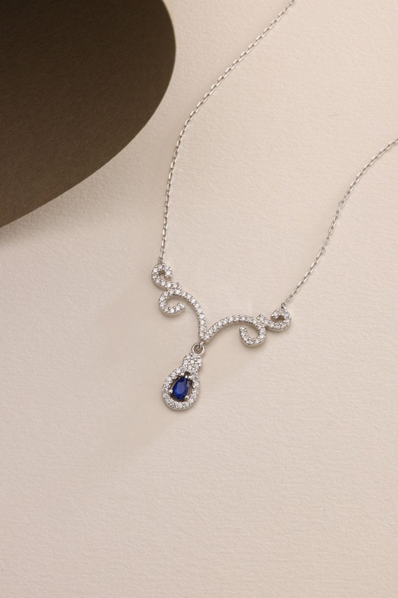 Nereze | Rhodium Plated Blue Stone Necklace with Authentic Motifs - TryAladdin