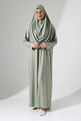 One Piece Prayer Dress with Headscarf - Mint Green - TryAladdin