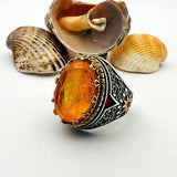 Orange Tourmaline Oval Stone Men's Ring - TryAladdin