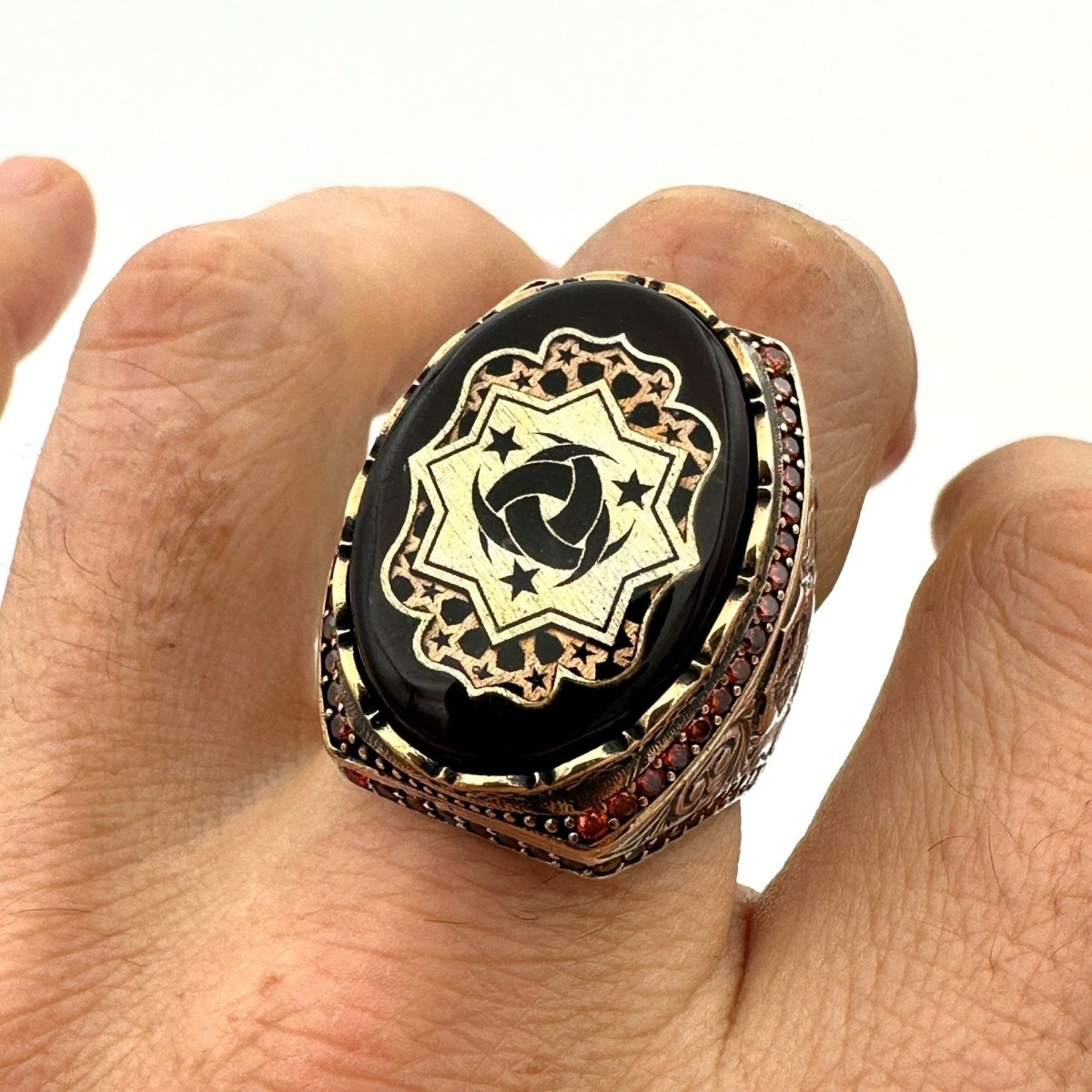 Ottoman Symbol Agate Stone Men's Ring - TryAladdin