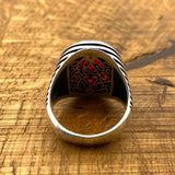 Oval Zircon Red Stone Handmade Silver Men's Ring - TryAladdin