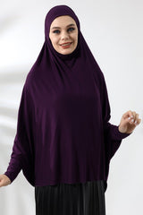 Plum Ready to Wear Practical Hijab with Sleeve Combed Cotton Souffle Scarf Hijab - TryAladdin