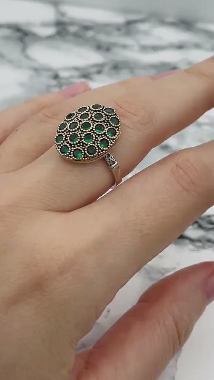 Istanbul Jewelry | Emerald Ottoman Style Handmade Silver Ring