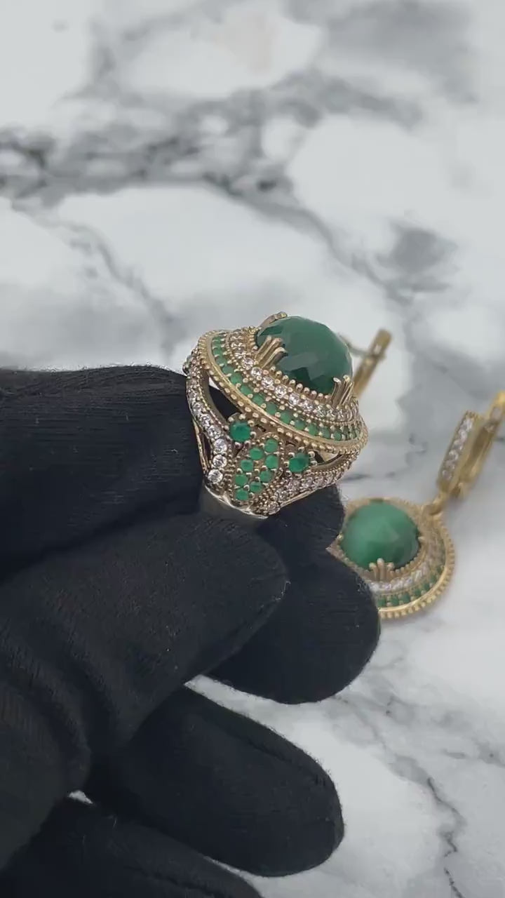 Istanbul Jewelry | Malachite Ottoman Style Silver Jewelry Set