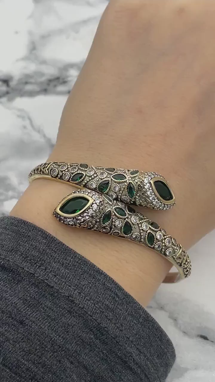 Istanbul Jewelry | Handmade Emerald Stone Ottoman Silver Bracelet