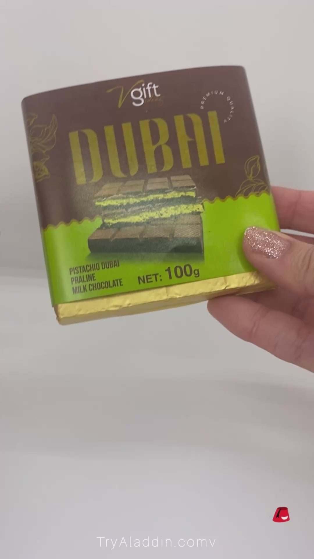 V-Gift Pistachio Praline Dubai Chocolate Bar – Crispy & Nutty Delight