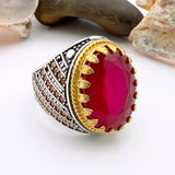 Red Oval Tourmaline Stone Men's Ring - TryAladdin