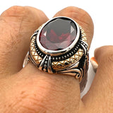 Red Ruby Stone Double Headed Eagle Ring - TryAladdin