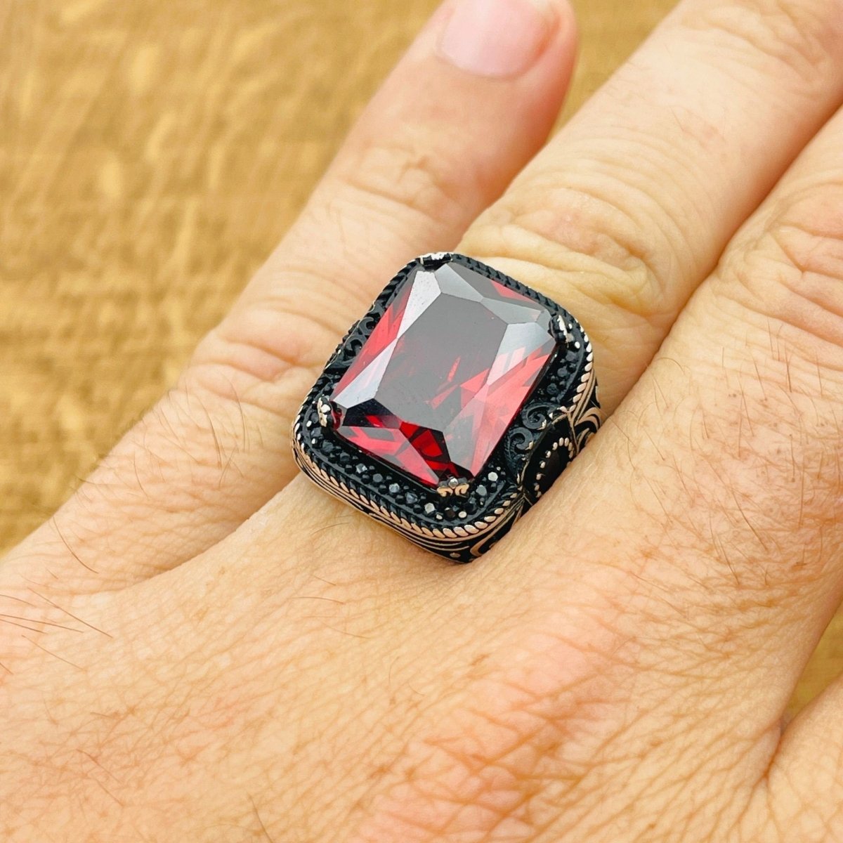 Red Stone Silver Ring - TryAladdin