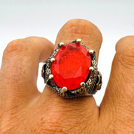 Red Tourmaline Oval Stone Men's Ring - TryAladdin