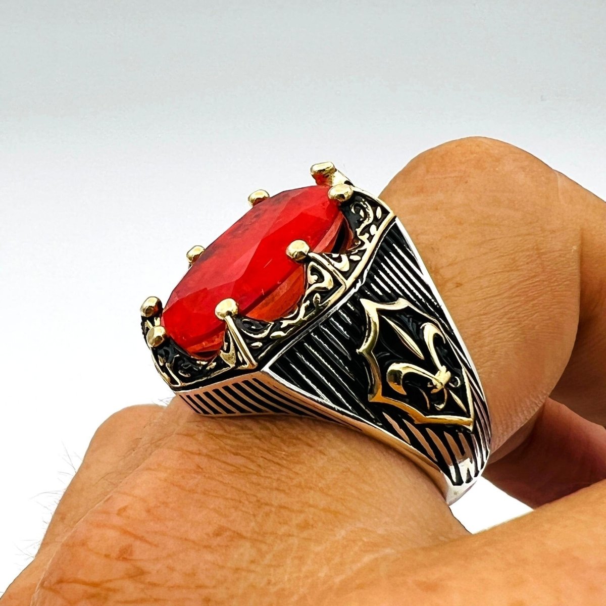 Red Tourmaline Oval Stone Men's Ring - TryAladdin