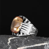 Tesbihevim | Men's Silver Ring with Citrine Stone - TryAladdin