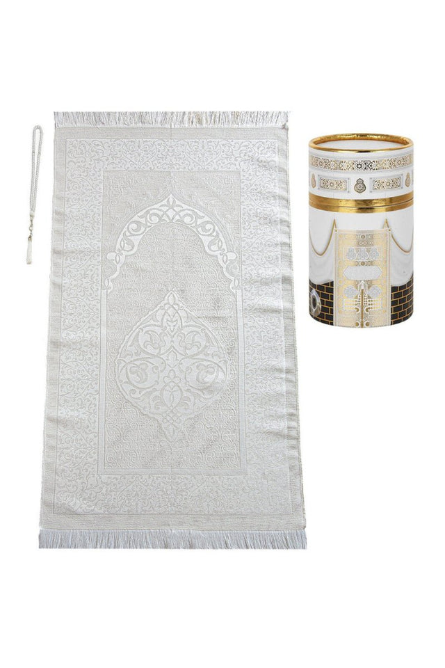 Special Cylinder Boxed Prayer Rug Set White - TryAladdin