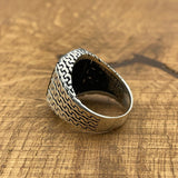 Sterling Silver 925 Handmade Black Zircon Men's Ring - TryAladdin