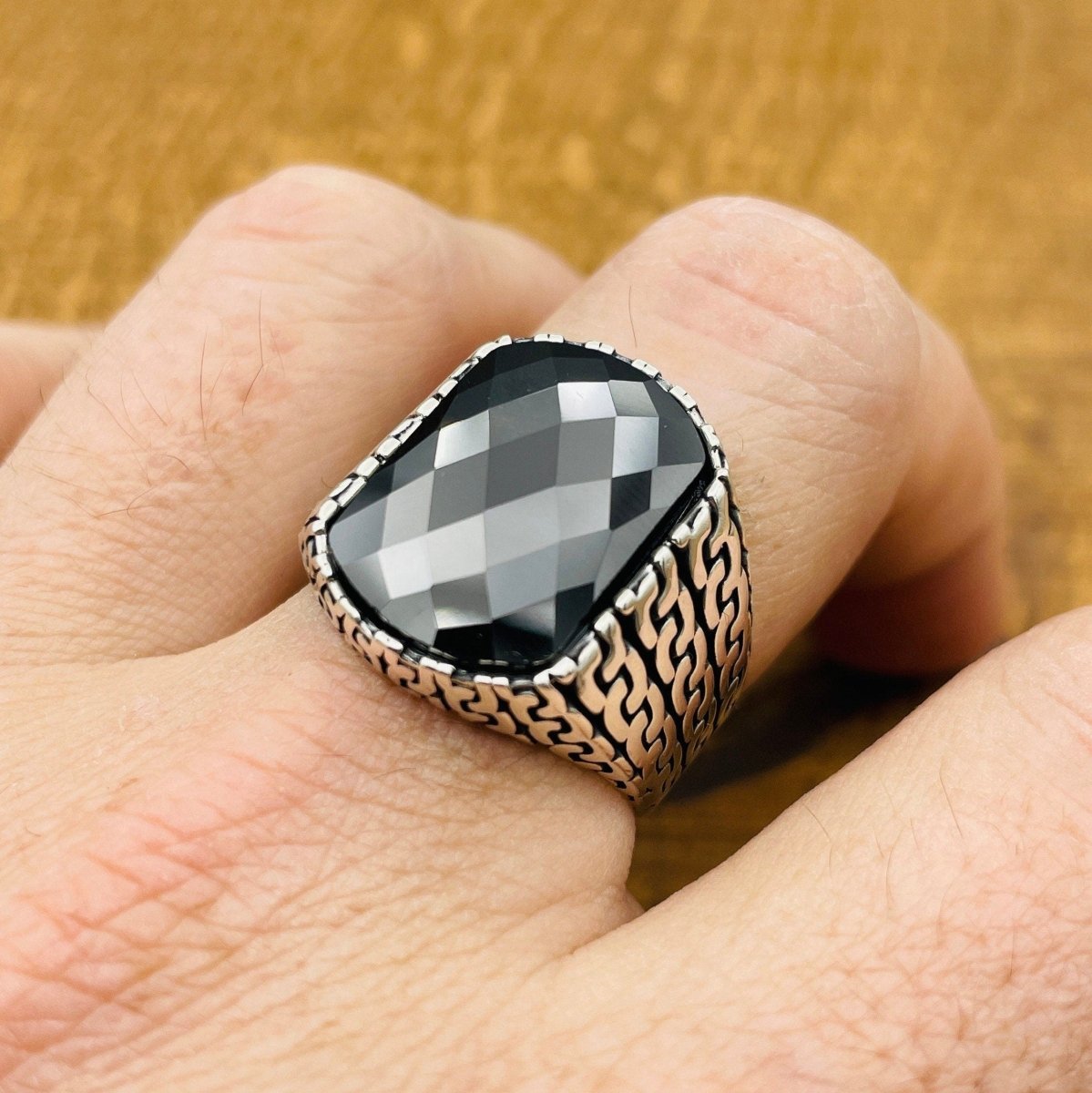 Sterling Silver 925 Handmade Black Zircon Men's Ring - TryAladdin