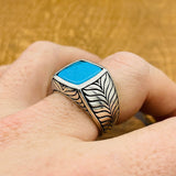 Sterling Silver 925 Handmade Turquoise Men's Ring - TryAladdin