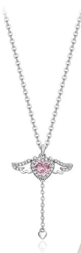 Taki | Pink Stone Women's Stainless Steel Necklace with Moving Winged Heart - TryAladdin