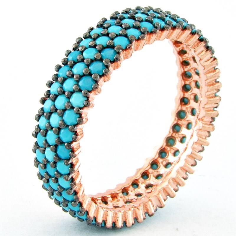 Taki | Three Row Turquoise Ladies Silver Ring - TryAladdin