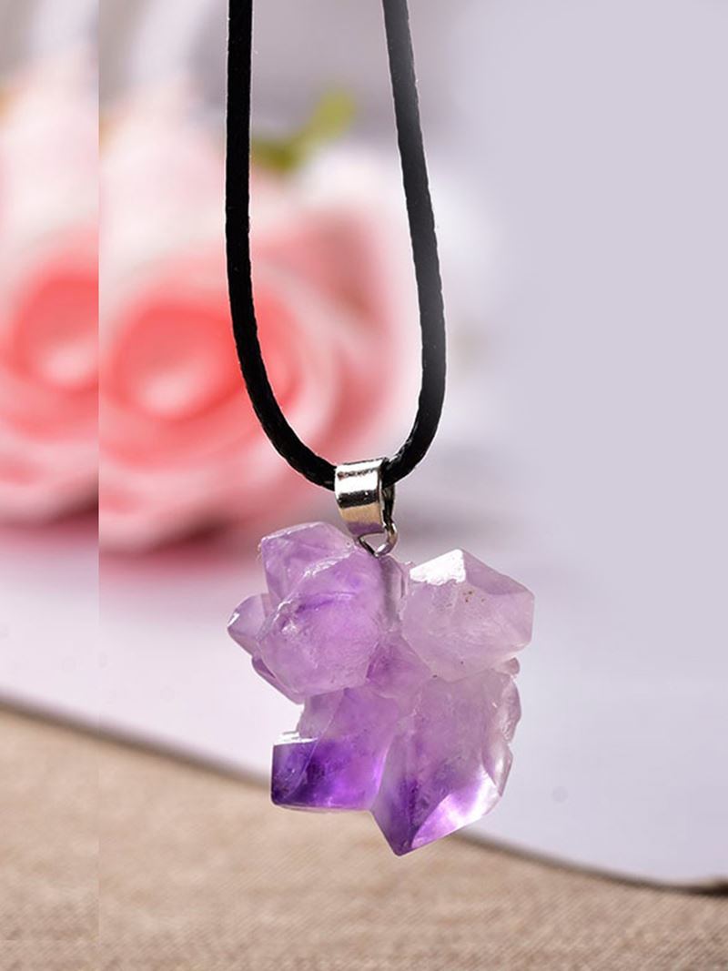 Taki | Raw Amethyst Natural Stone Necklace with Rope Chain - TryAladdin