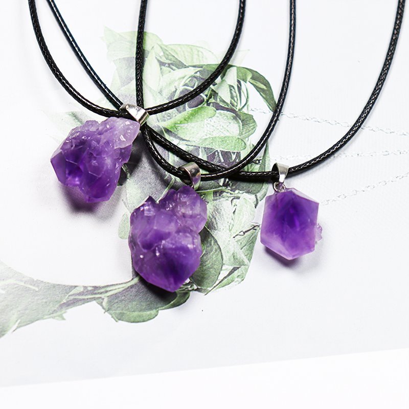 Taki | Raw Amethyst Natural Stone Necklace with Rope Chain - TryAladdin