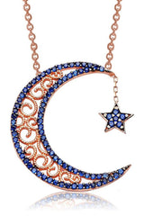 Taki | Silver Moon and Star Necklace Navy Blue Stone Valentine Gift - TryAladdin