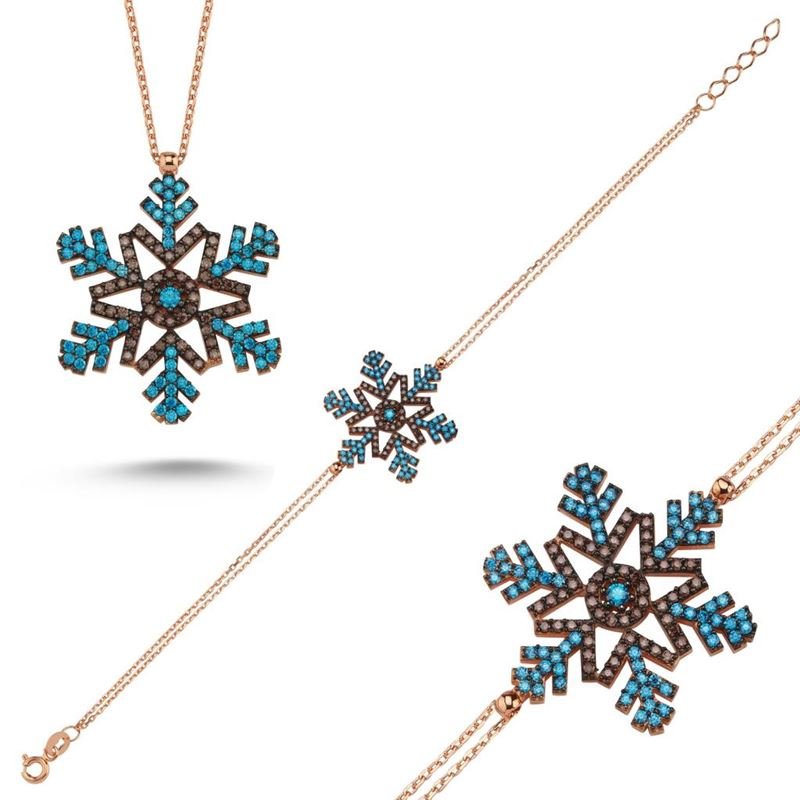 Taki | Silver Necklace and Bracelet Set with Snowflake Stone 5 Colors - TryAladdin