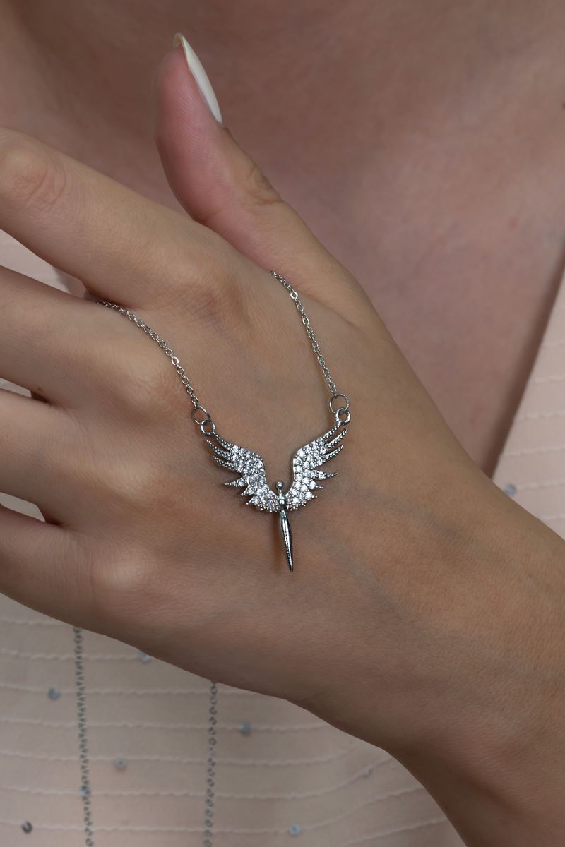 Taki | Silver Plated Zircon Stone Michael Angel Necklace - TryAladdin