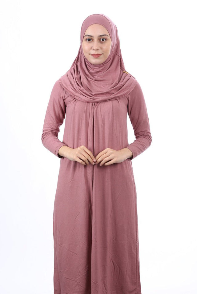 Teenage Size 12 - 15 Years Old Pink One Piece Women's Prayer Dress with Headscarf - TryAladdin