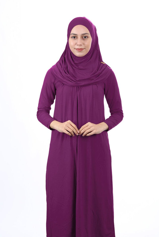 Teenage Size 12 - 15 Years Old Plum One Piece Women's Prayer Dress with Headscarf - TryAladdin