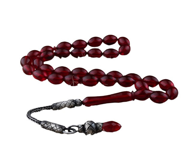 Tesbihevim | Fire Amber Tasbih with 1000 K Sterling Silver Kazaz Tassel - TryAladdin