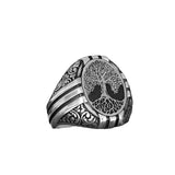 Tesbihevim | Men's Silver Ring with Tree of Life Symbol Pattern - TryAladdin