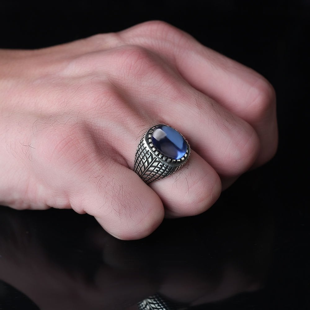 Tesbihevim | Men's Silver Ring with Zircon Stone - TryAladdin