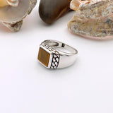 Tiger's Eye Squared Stone Ring Men - TryAladdin