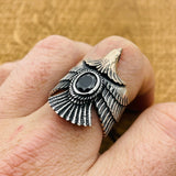 Unisex Adjustable Eagle Silver Ring with Black Onyx Stone - TryAladdin