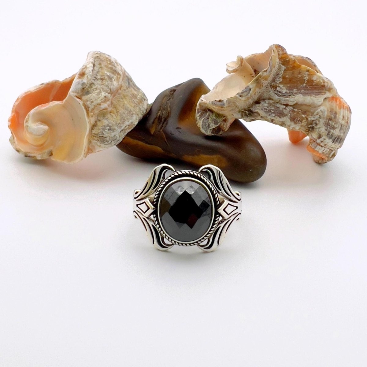 Unisex Black Onyx Stone Silver Ring - TryAladdin