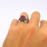 Unisex Red Agate Silver Ring - TryAladdin